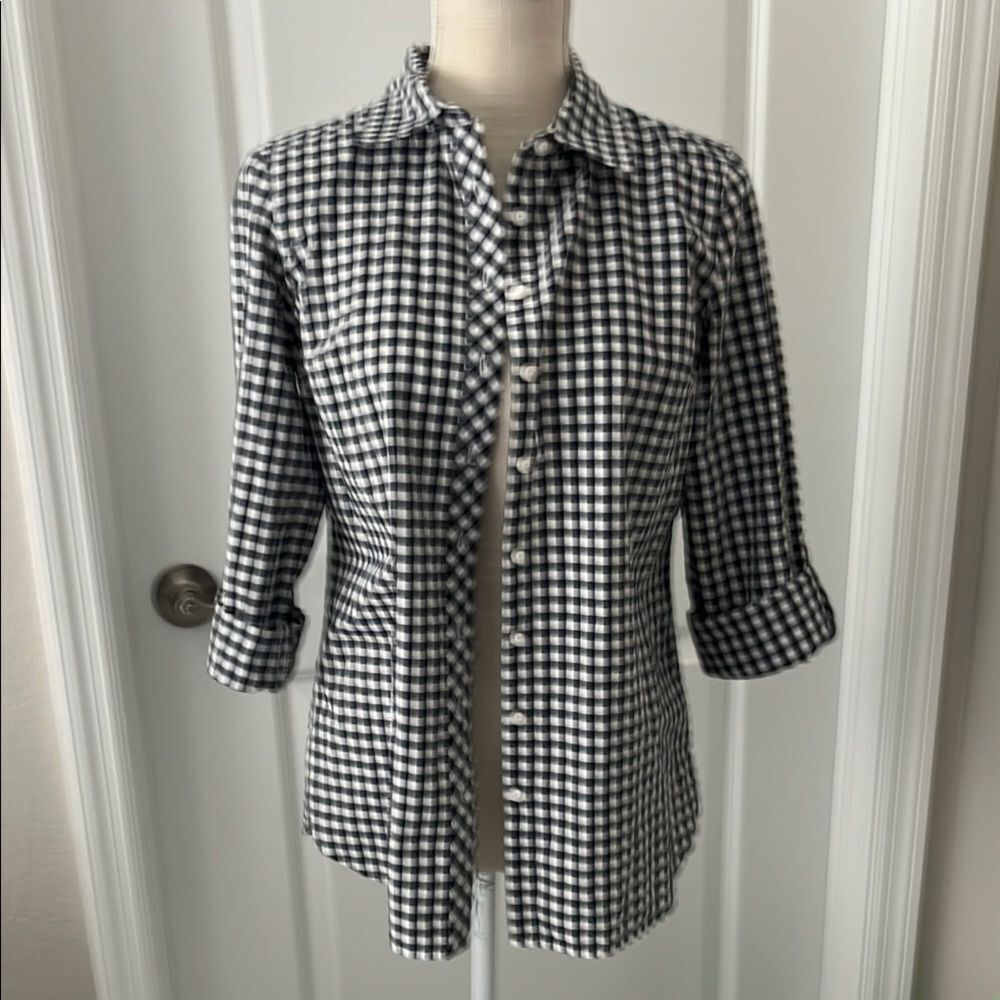 Talbots Black and White button down Checkered Shirt Roll SZ SP